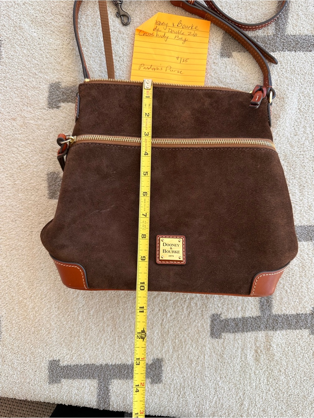 Dooney & Bourke Dark Brown Suede Crossbody Bag with Tan Trim - Picture 4 of 15